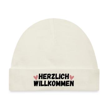 Herzlich Willkommen Herz Liebe - Baby Premium Organic Mütze - Naturweiß - Vorne