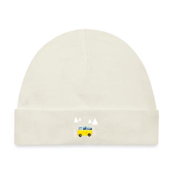 Der gelbe Camping Bus in den Bergen - Baby Premium Organic Mütze - Naturweiß - Vorne