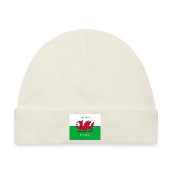 Wales Cymru Flagge - Roter Drache auf - Baby Premium Organic Mütze - Naturweiß - Vorne