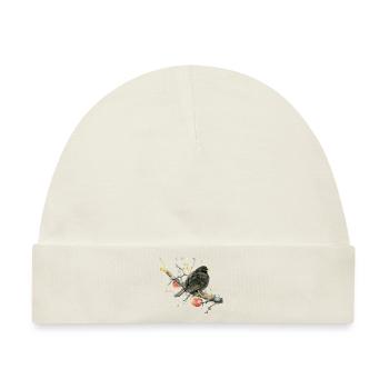 Liebevoll gemalte Amsel auf einem Apfelzweig - Baby Premium Organic Mütze - Naturweiß - Vorne
