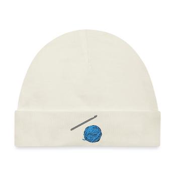 Blaues Häkel-Garn mit Häkelnadel - Baby Premium Organic Mütze - Naturweiß - Vorne