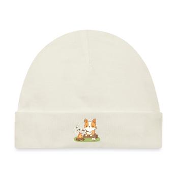 Corgi Lagerfeuer und Marshmallow - Baby Premium Organic Mütze - Naturweiß - Vorne