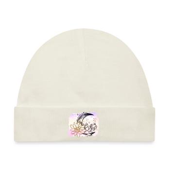 Halbmond mit Blumen und Sternen - Baby Premium Organic Mütze - Naturweiß - Vorne