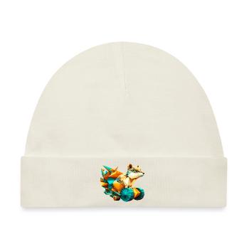 3D Hörnchen mit Rädern Pixelart im Polygon Look - Baby Premium Organic Mütze - Naturweiß - Vorne