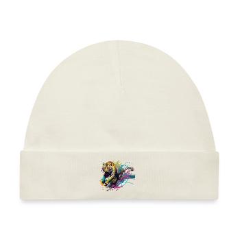 Tiger Splash Grunge Bunt Tier Raubtier Kunst - Baby Premium Organic Mütze - Naturweiß - Vorne