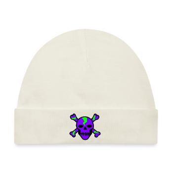 Leuchtender violetter Totenkopf mit grünen Bolzen - Baby Premium Organic Mütze - Naturweiß - Vorne