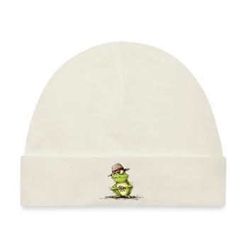 Cooler Frosch mit Hut - Baby Premium Organic Mütze - Naturweiß - Vorne