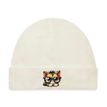 Süße Katze mit großer Nerd-Brille - Baby Premium Organic Mütze - Naturweiß - Vorne