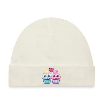 Muffin Paar Liebe Herz Lustig - Baby Premium Organic Mütze - Naturweiß - Vorne