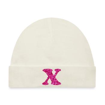 Glitzer Pink x Buchstabe x - Baby Premium Organic Mütze - Naturweiß - Vorne