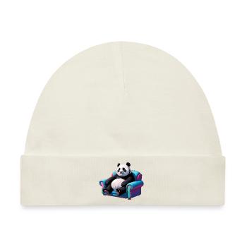Cooler Panda auf der Couch - Baby Premium Organic Mütze - Naturweiß - Vorne