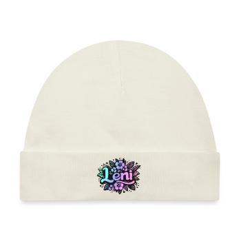 Name LENI Blumenmotiv - Baby Premium Organic Mütze - Naturweiß - Vorne