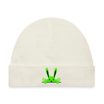 Hase versteckt sich schüchtern hinter Mauer Zaun - Baby Premium Organic Mütze - Naturweiß - Vorne