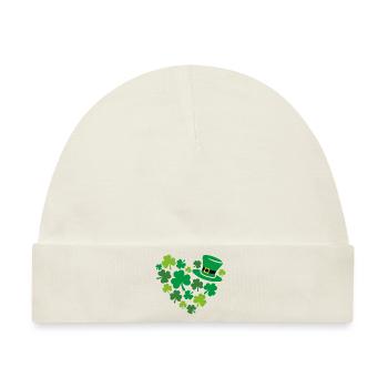 Herzförmiges Kleeblatt zum St. Patrick Tag - Baby Premium Organic Mütze - Naturweiß - Vorne