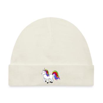 Regenbogen-Einhorn Cartoon-Design - Baby Premium Organic Mütze - Naturweiß - Vorne