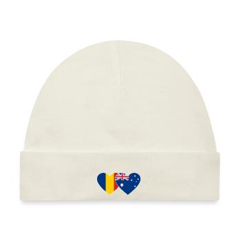 Rumänien Australien Flagge Herz - Baby Premium Organic Mütze - Naturweiß - Vorne