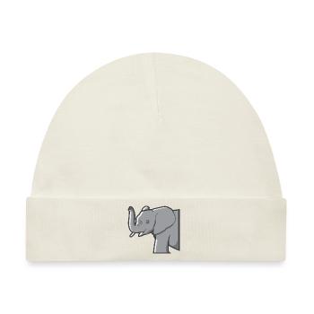 Elefant hebt seinen Rüssel und zeigt die Stoßzähne - Baby Premium Organic Mütze - Naturweiß - Vorne