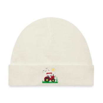 Roter Traktor auf dem Feld - Baby Premium Organic Mütze - Naturweiß - Vorne