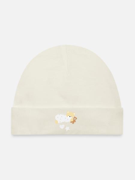 Schlafbär mit Teddy - Baby Premium Organic Mütze - Naturweiß