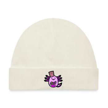 Niedlicher lila rosa essender Axolotl mit Hut - Baby Premium Organic Mütze - Naturweiß - Vorne