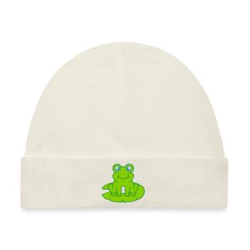 Frosch sitzt Seerose Seeblatt - Baby Premium Organic Mütze - Naturweiß - Vorne