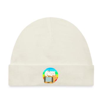Katze Tv Sonnenuntergang - Baby Premium Organic Mütze - Naturweiß - Vorne