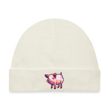 8 Bit Schwein in retro Pixel Grafik - Baby Premium Organic Mütze - Naturweiß - Vorne
