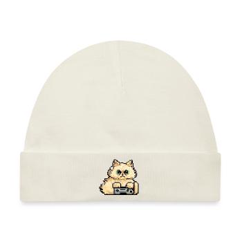 Perserkatze Negan beim Gaming in Pixelart - Baby Premium Organic Mütze - Naturweiß - Vorne