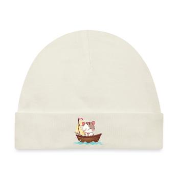 Katze Segeln, Jolle Optimist Design KatzenMädchen - Baby Premium Organic Mütze - Naturweiß - Vorne
