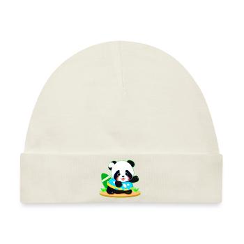 Niedlicher Panda mit Football - Baby Premium Organic Mütze - Naturweiß - Vorne