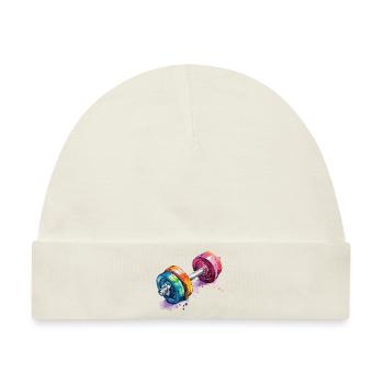 Hanteln in Regenbogenfarben - Baby Premium Organic Mütze - Naturweiß - Vorne