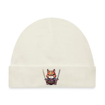 Samurai-Katze #41 - Baby Premium Organic Mütze - Naturweiß - Vorne