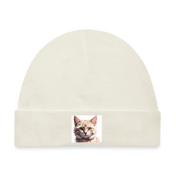 Katze Zeichnung - Baby Premium Organic Mütze - Naturweiß - Vorne