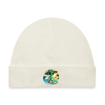 Lustiges kleines Alien auf Surfboard - Baby Premium Organic Mütze - Naturweiß - Vorne