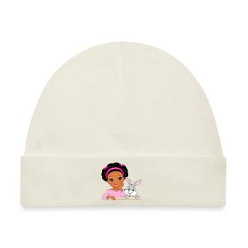 Süßes schönes Afro-Mädchen mit Kaninchen - Baby Premium Organic Mütze - Naturweiß - Vorne
