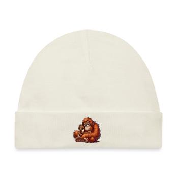 Orang-Utan-Mutter mit Kind - Baby Premium Organic Mütze - Naturweiß - Vorne