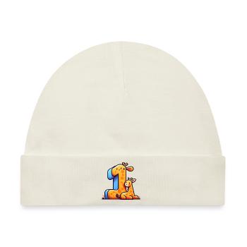 Kinderfreundliches Design – Zahl und Giraffe - Baby Premium Organic Mütze - Naturweiß - Vorne