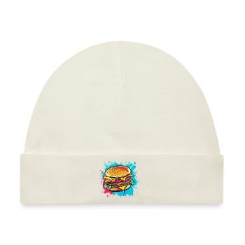 Bunter Cheeseburger Popart - Baby Premium Organic Mütze - Naturweiß - Vorne