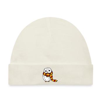 Schneeeule - Rot-Gelb - Baby Premium Organic Mütze - Naturweiß - Vorne