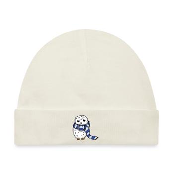 Schneeeule Blau-Weiß - Baby Premium Organic Mütze - Naturweiß - Vorne