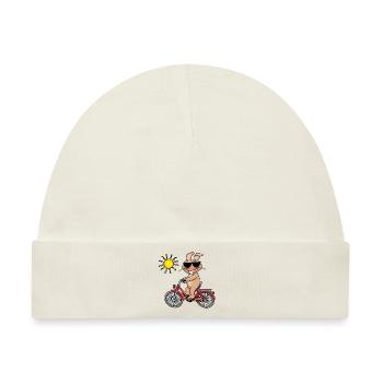 Cooler Hase fährt Fahrrad - Baby Premium Organic Mütze - Naturweiß - Vorne