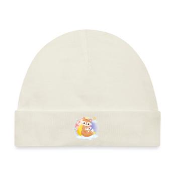 Nette Fuchs Familie auf einer Wolke mit Mond - Baby Premium Organic Mütze - Naturweiß - Vorne