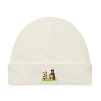 Lustiger Bär mit Maus auf einer Schubkarre - Baby Premium Organic Mütze - Naturweiß - Vorne