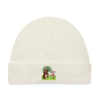 Bär mit Maus auf einer Wiese - Baby Premium Organic Mütze - Naturweiß - Vorne