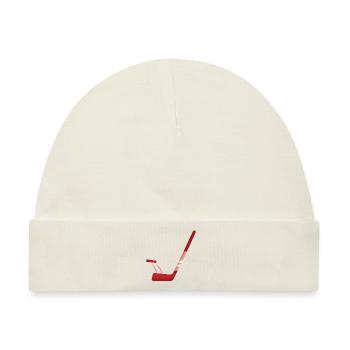 ROTER Eishockeyschläger und Puck - Baby Premium Organic Mütze - Naturweiß - Vorne