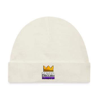 NEVER SURRENDER (Lila) + King Crown - Gaming - Baby Premium Organic Mütze - Naturweiß - Vorne