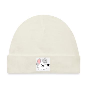 Glücklicher Wolf mit geschlossen Augen. - Baby Premium Organic Mütze - Naturweiß - Vorne