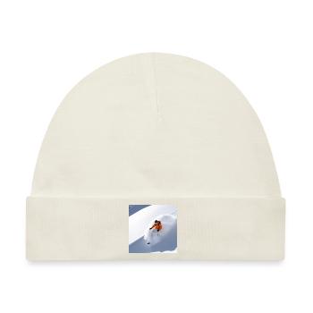 cooler Skifahrer in tiefem Pulverschnee - Baby Premium Organic Mütze - Naturweiß - Vorne