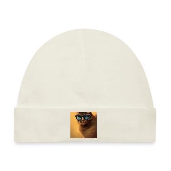 Katze mit Brille - Baby Premium Organic Mütze - Naturweiß - Vorne