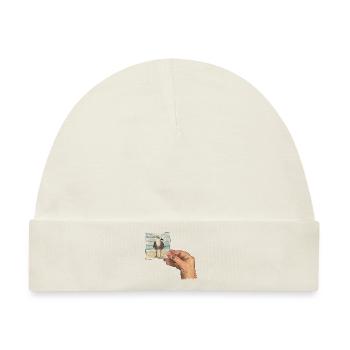 Hand mit Foto einer Möwe - Baby Premium Organic Mütze - Naturweiß - Vorne